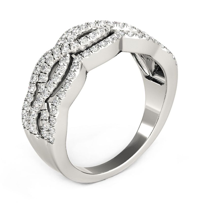 Diamond Studded Ring with Four Curves in 14k White Gold (5/8 cttw)_voghion.com