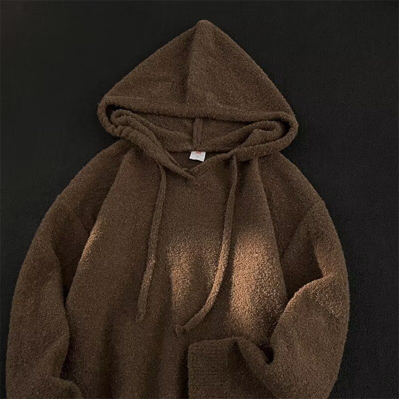 Retro och trendig mjuk och klibbig huvtröja, vår- och höststilar, ny V-ringad stickad huvtröja, trendiga ytterkläder_voghion.com