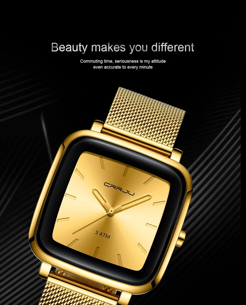 CRRJU Orologi da uomo Top Brand Luxury Square Golden Quartz Casual Slim Mesh Steel Waterproof Watch Relogio Masculino_voghion.com