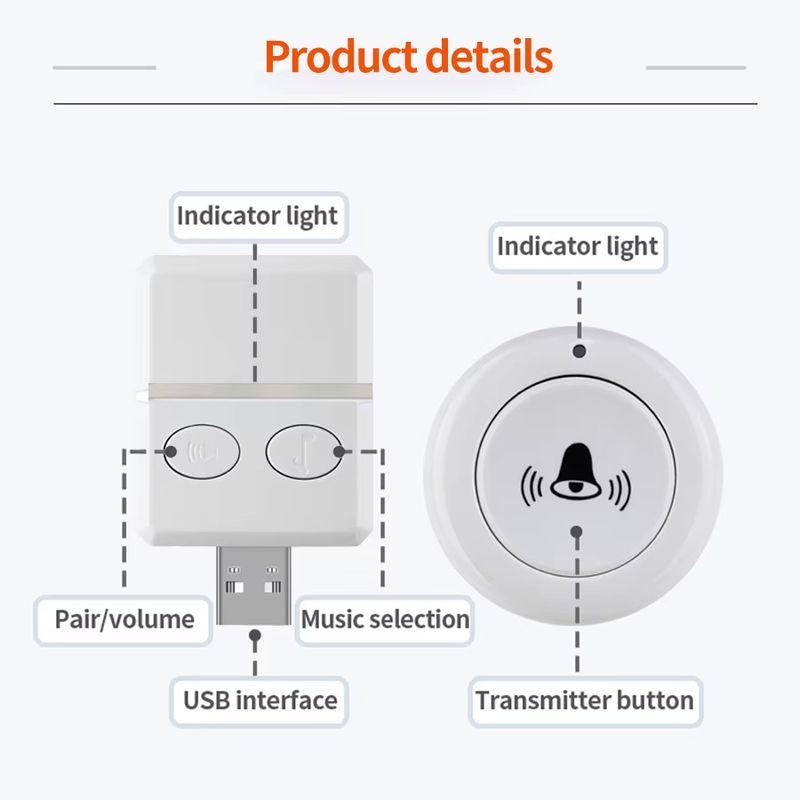 Campanello wireless RF 433 MHz, chiamate di benvenuto a casa, 150 m, 30 brani, ricevitore di allarme di sicurezza con pulsante remoto_voghion.com