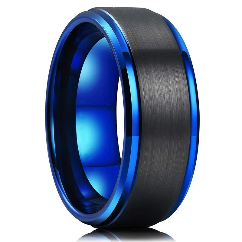Moda 8mm Nero Spazzolato Titanio Acciaio Inossidabile Anelli per Donne Blu Colore Bordo Uomini Anello Nozze Festa Gioielli Regali_voghion.com