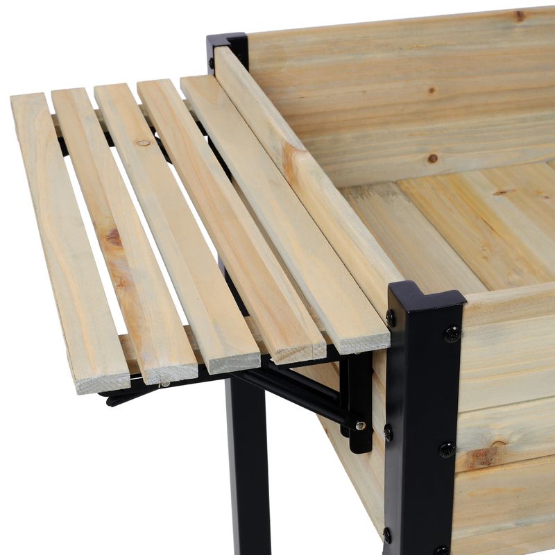 Raised Garden Bed, Metal Leg Wood Planter Boxes With Folding Storage Shelf,Elevated Planter Box For Growing Fresh Herbs, Vegetables, Flowers Great For Outdoor Patio, Deck, Balcony_voghion.com