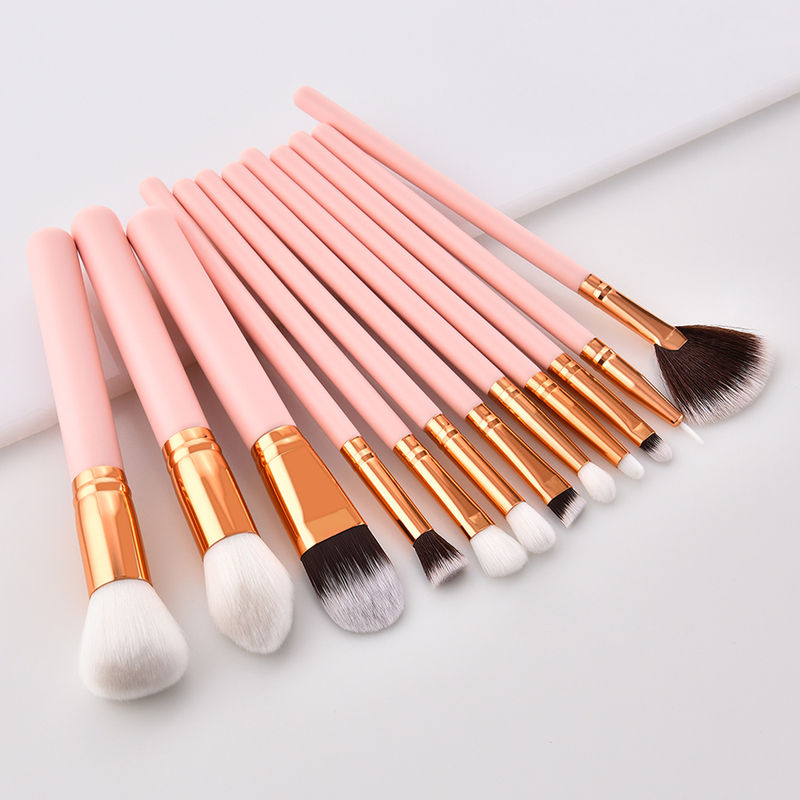12 pcs pink quality makeup brush set_voghion.com