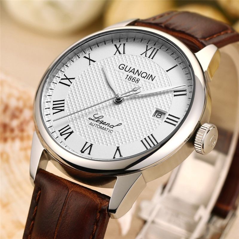 GUANQIN Mens Watches Mechanical Wristwatch Automatic Watch For Men Sapphire Glass Stainless Steel Leather Waterproof Clock Date_voghion.com