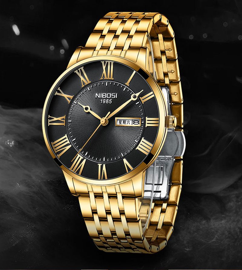NIBOSI Fashion Simple Men Watch Slim Steel Week Date Waterproof Gold Watch For Men Quartz Business Watch Orologio Relogio Masculino_voghion.com