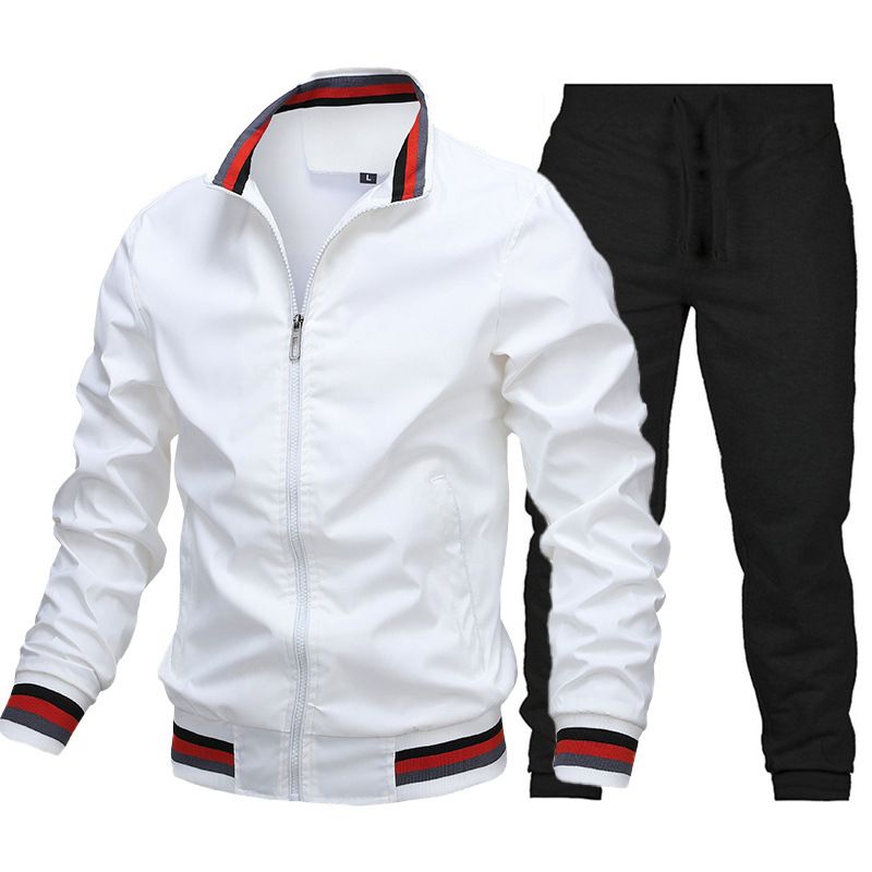 (Newly Added Cotton) Casual Set Men, Autumn Sports Solid Color Jacket And Pants For Men_voghion.com