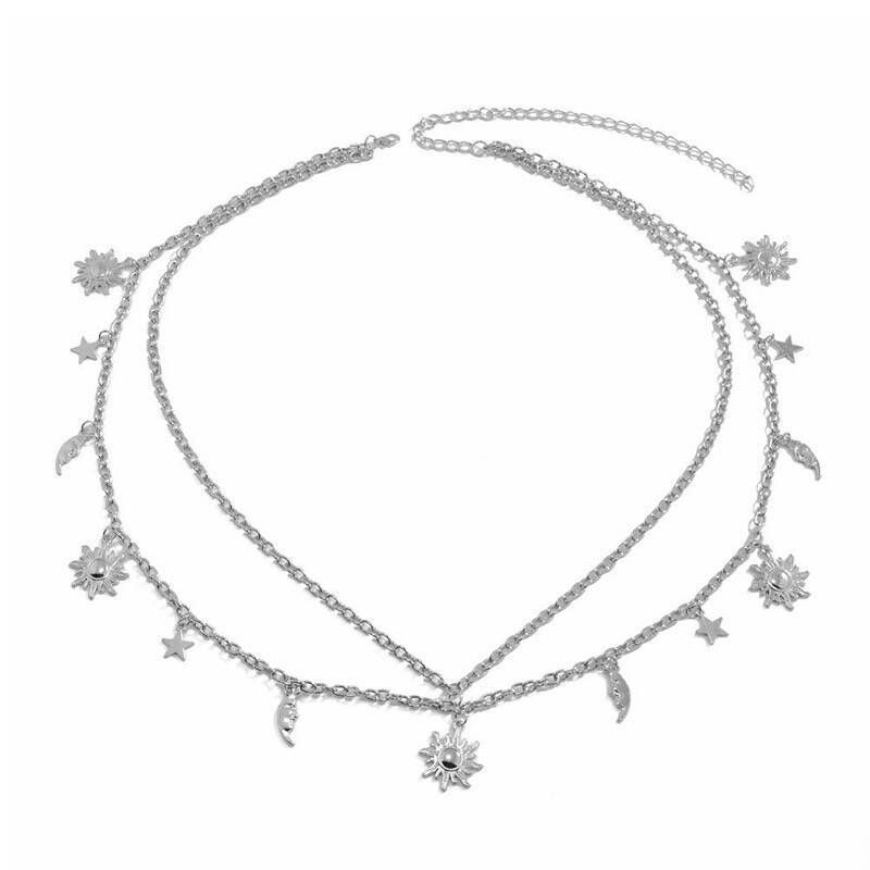 Bijoux transfrontaliers européens et américains chaîne de corps de mode personnalisée étoile lune soleil simple double chaîne de taille chaîne de poitrine décoration_voghion.com