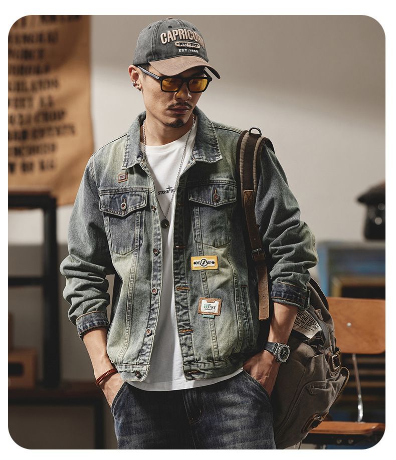 American washed strapazierfähiger Denim für Herren im Herbst Winter, neuer lockerer und lässiger Kragen vielseitiger Jackentrend_voghion.com