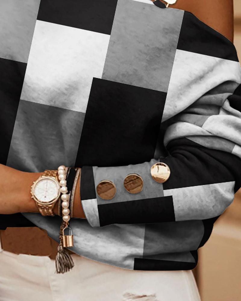 Hot Style Langarm Neckholder Top mit Kette und bedrucktem Knopfdekor für Damen_voghion.com