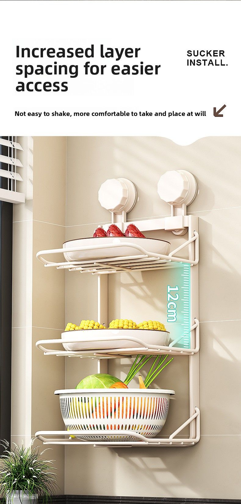 New Kitchen Suction Cup Household Multi-layer No-drill Prep Tool Wall-mounted Storage Rack_voghion.com