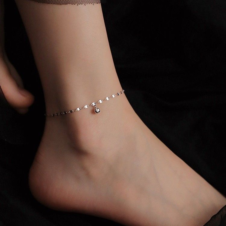 Fashion And Simple Women's Luxury Transfer Beads Titanium Steel Anklet Women's Simple New Versatile Anklet Exotic Super Flash Sexy Foot Chain_voghion.com