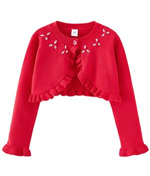 Handgehäkelte Strickjacke mit Blumenmuster für Babys und Kinder, weicher Strickpullover mit Rundhalsausschnitt, eleganter Prinzessinnen-Stil, Rot/Grau/Apricot – 90 cm bis 140 cm_voghion.com