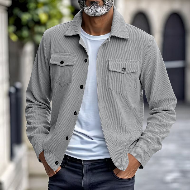 Giacca da uomo in velluto a coste pesante con collo alto e tasche multiple – Classico cappotto casual autunno inverno_voghion.com