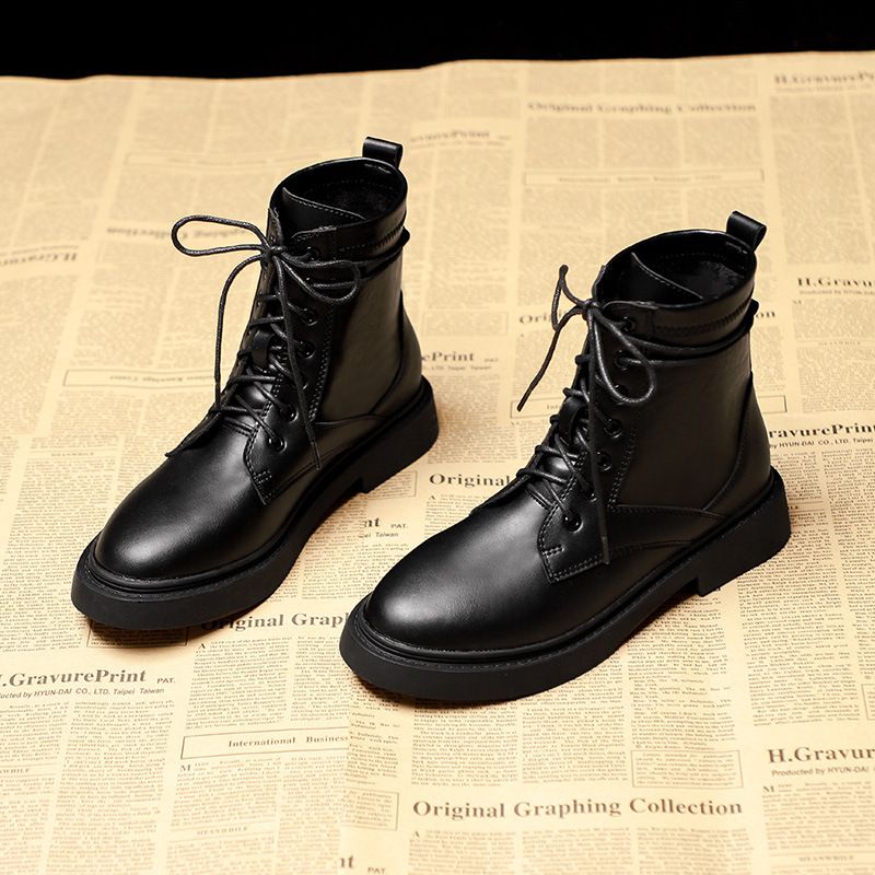 Stivali bassi alla moda Martin da donna, autunno inverno, nuovi, con tacco spesso, neri, traspiranti, con lacci, scarpe singole da donna_voghion.com