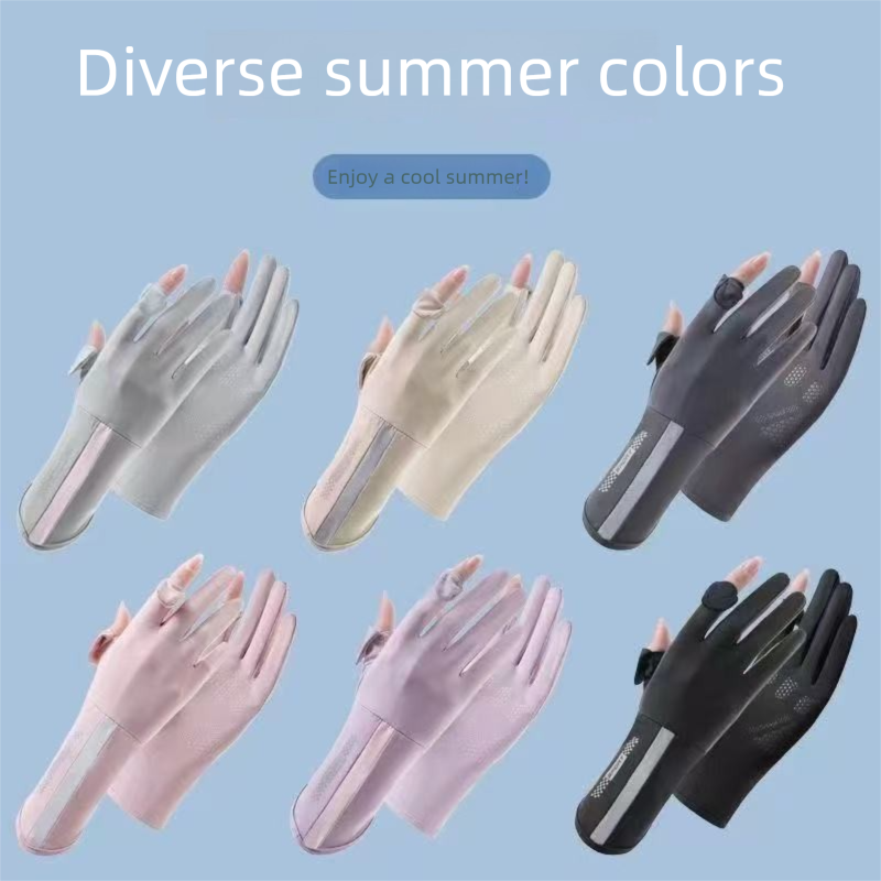 Gants de soleil en soie glacée pour femmes, fins, respirants, antidérapants, protection UV, pour le cyclisme, la conduite de vélos électriques et autres activités de plein air. Deux doigts._voghion.com