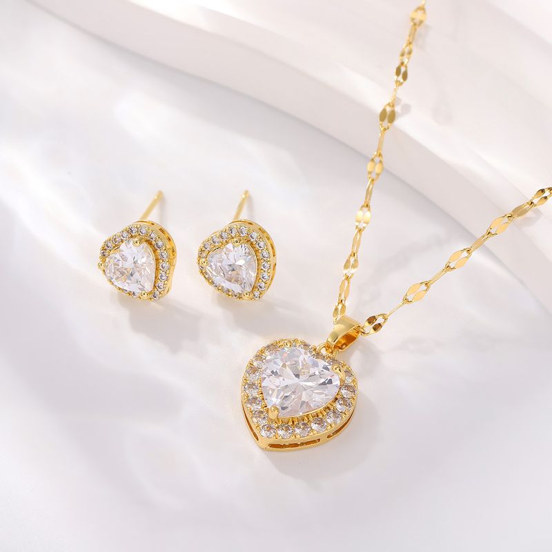 Conjunto de pendientes de circonita con forma de corazón brillante, joyería con colgante de corazón y piedras preciosas, conjunto de joyería_voghion.com