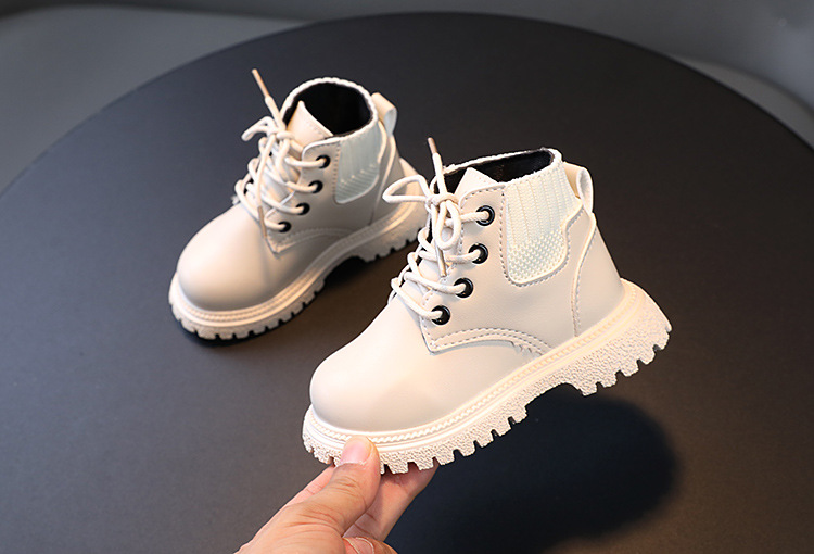 Kinderschoenen Effen enkellaarsjes voor jongens Mode Martens-laarzen met wollen bovenkant voor meisjes Laarzen met zachte zolen Leren laarzen met enkele laars_voghion.com