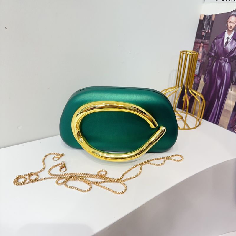 Borsa da sera classica alla moda con pochette rotonda in acrilico, manico in metallo, tracolla_voghion.com
