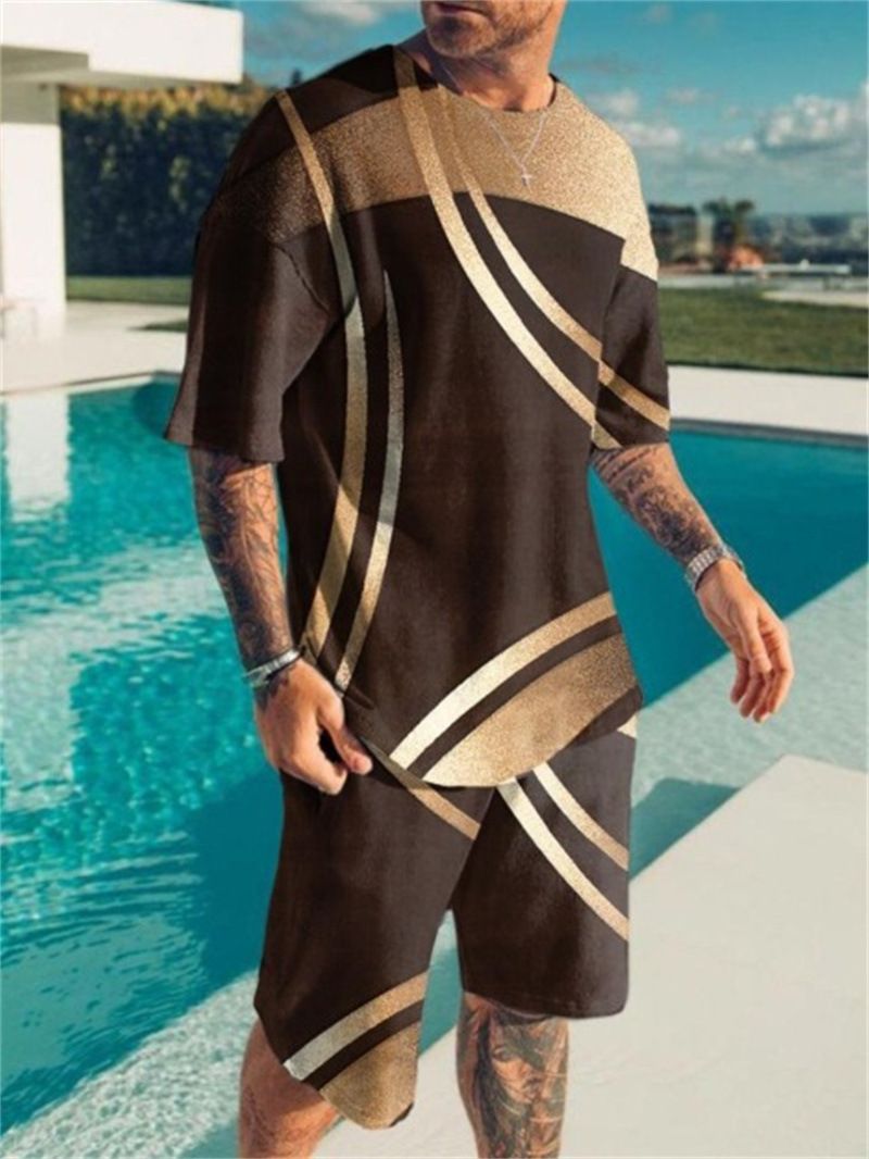 2023 Summer Mesh Set for Men's Trendy Casual Beach Style 3D Digital Printed T-shirt and Shorts_voghion.com