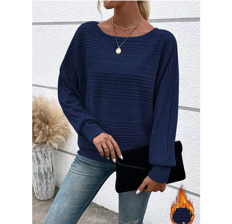 Autumn And Winter New Comfortable Casual Solid Color Long Sleeved Round Neck Patchwork Pullover Top T-shirt For Women_voghion.com
