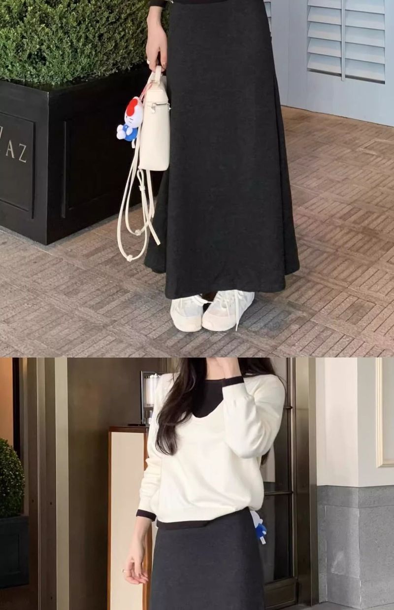 GraceChic GraceChic GraceChic Grijze Midi Dames Lente Herfst Winter Nieuwe Stijl Elegante Hoge A-lijn Zeemeermin Slanke Elastische Taille Rok Eendelig_voghion.com