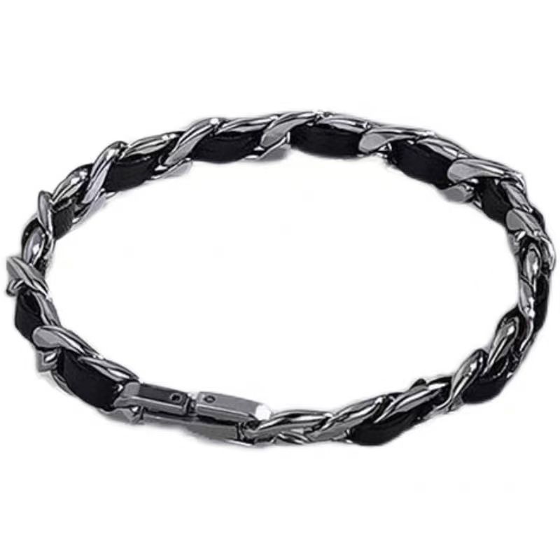 Titanium Steel Leather Design Bracelet Men's High Grade Stainless Steel Men's Bracelet Hip Hop Boy's Jewelry_voghion.com