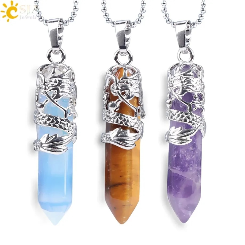Heiße Verkäufe Drachen Bergkristalle Halskette Rosa Klar Quarz Halsketten Naturstein Anhänger Hexagonal Punkt Amethysten Schmuck für_voghion.com