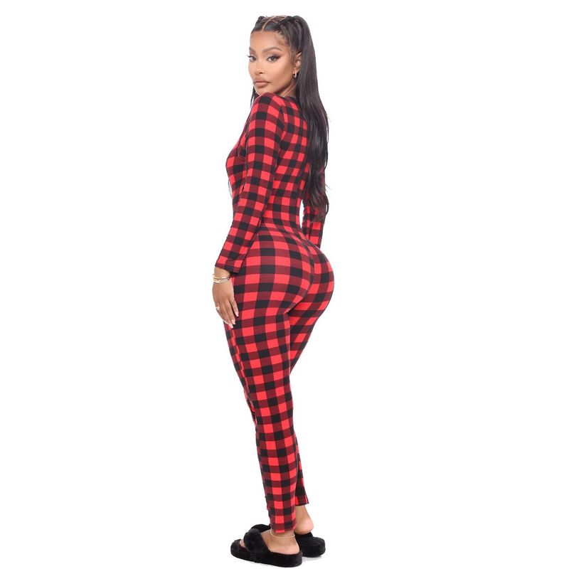 Women’s Printed V-Neck Jumpsuit Pajamas – Long Sleeve & Pant Comfortable Loungewear – Stylish Cotton-Blend Romper For All Seasons_voghion.com