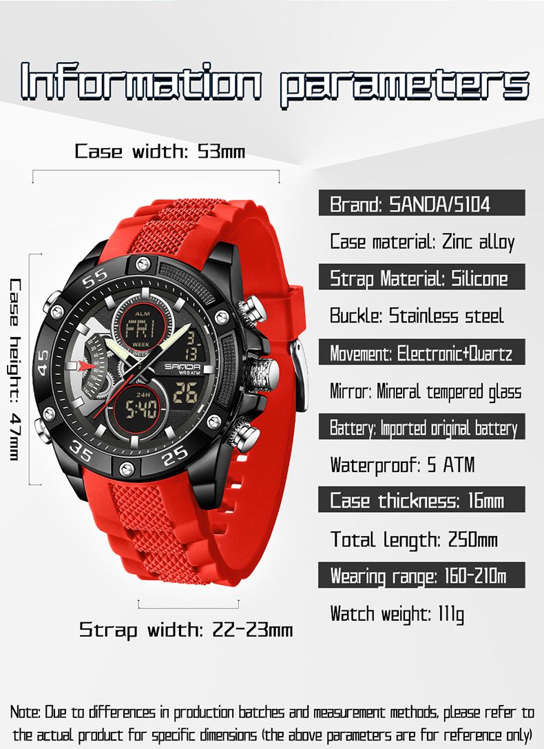 Digital Analog Sports Watch Silicone Strap, Dual Display, Alarm, Waterproof, Stopwatch, Countdown, Backlight For Swimming, Running, Outdoor Activities_voghion.com