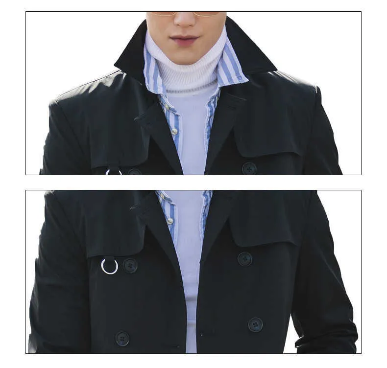 Trench nero attillato extra lungo autunno uomo Mauroicardi doppiopetto moda europea 2022 elegante soprabito uomo_voghion.com