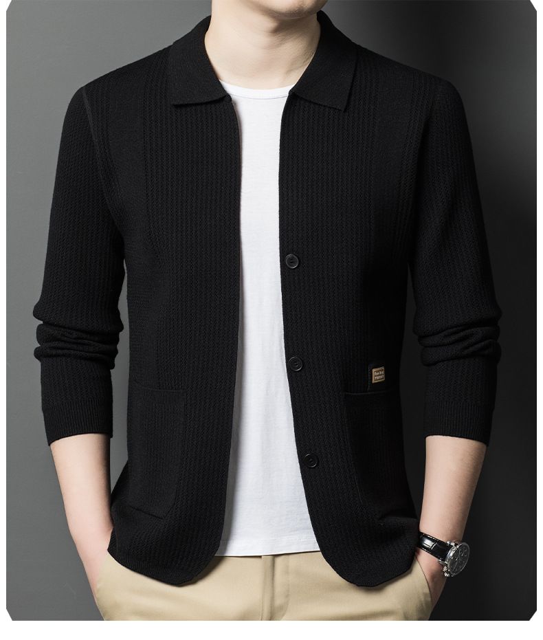 Chaqueta de punto tipo cárdigan juvenil para hombre, informal, de color sólido, primavera y otoño de 2025_voghion.com