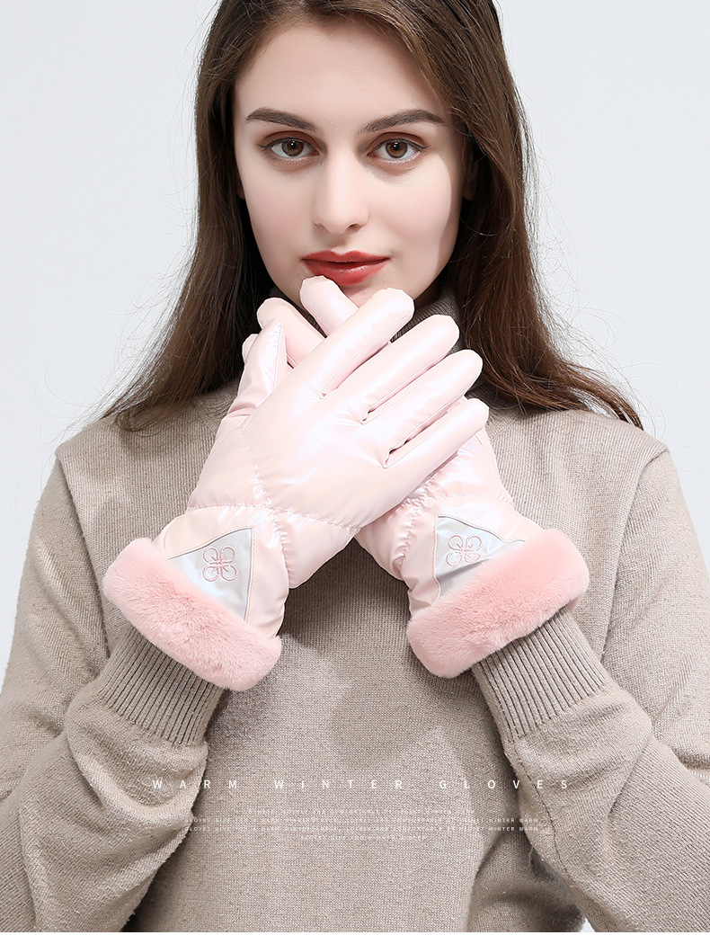 Pearl Serie Wanter waarm Damenhandschuesch Wanter winddicht Meedercher Outdoor Vëlofueren Plus Fleece Déck Touchscreen_voghion.com