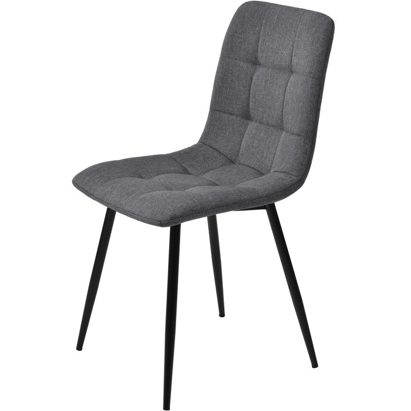 117cm Esstisch Mit 4 Stühlen Set, Rechteckiger Esstisch Moderner Küchentisch Set ,Dunkelgrauer Leinen Esszimmerstuhl,Schwarze Tischbeine_voghion.com