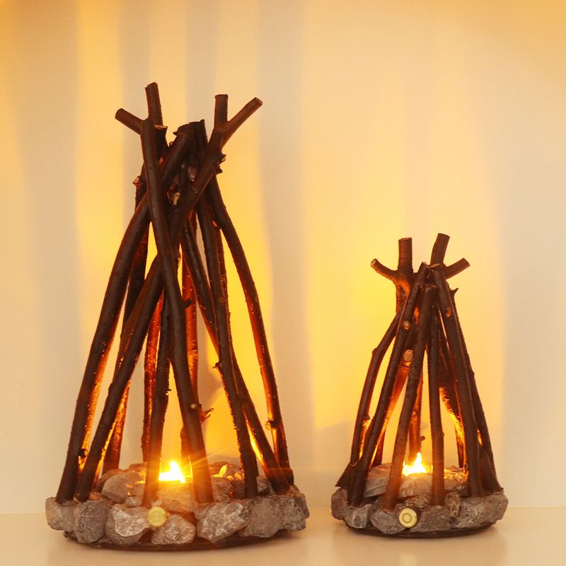 Creative Night Light Simple Retro Decoration Handmade Tree Branch Shape LED Burning Campfire Homestay Three-Dimensional_voghion.com