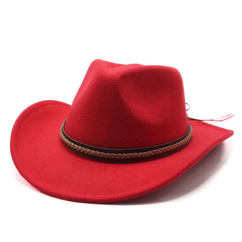Modny zimowy kapelusz kowbojski z podwiniętym rondem i skórzanym retro dżentelmenem, damską czapką jazzową, kowbojką, kościelną, sombrero_voghion.com