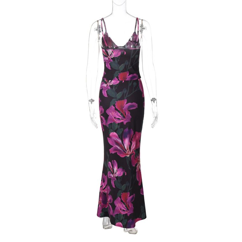 Abbigliamento da donna, canotta sexy estiva, alla moda, con stampa a fiori grandi, due pezzi_voghion.com