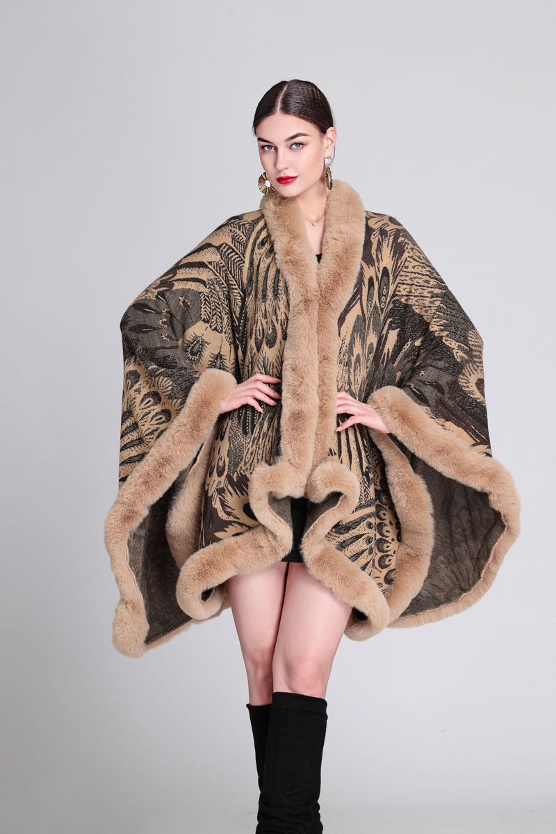 Mantella in jacquard con collo in lana taglia grande cardigan lavorato a maglia cappotto donna_voghion.com