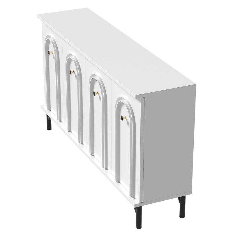 Credenza Weiß 140cm Mit 4 Türen, 3D-Bogenfront, Verstellbaren Böden_voghion.com