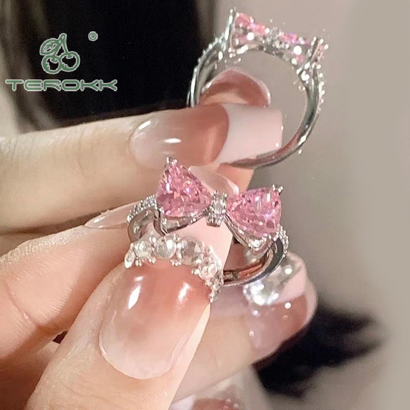 Fashion Crystal Bow Rings For Women Girls Romantic Zircon Bowknot Opening Adjustable Finger Ring Fashion Jewelry Gifts_voghion.com