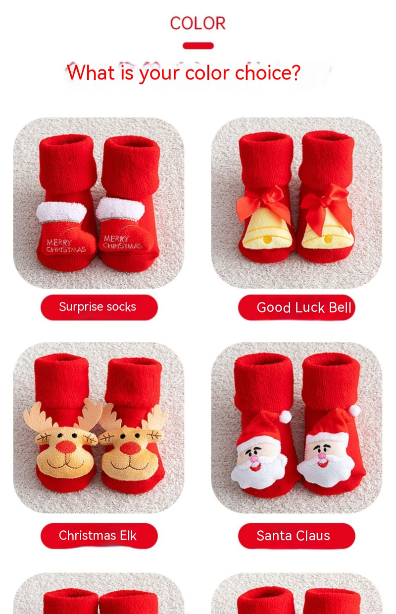 Children's floor Christmas plush loops, cartoon new year red figurines, medium size baby socks,_voghion.com