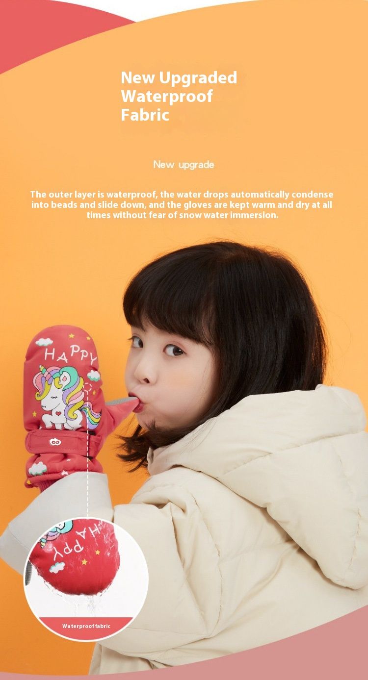 Luvas de esqui para crianças de inverno com lã antiderrapante e grossa adicionada para evitar frio e vento. Luvas quentes de inverno para crianças e bebês_voghion.com