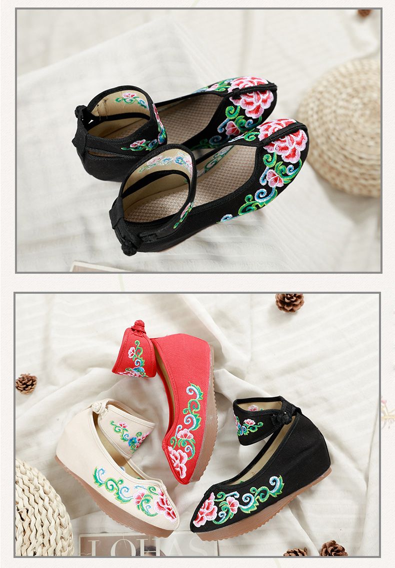 Tacchi alti, scarpe da ballo singole in tessuto ricamato con tacco inclinato all'interno, scarpe da donna primaverili e autunnali, stile etnico_voghion.com