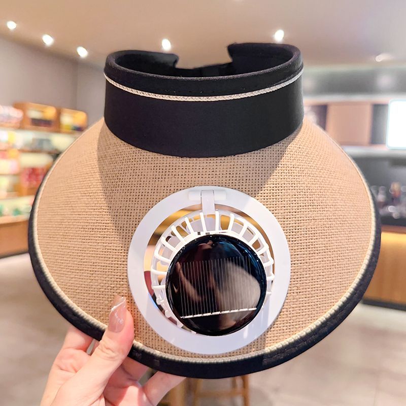 Sommer-UV-Solarhut mit Ventilator, wiederaufladbarer Unisex-Hut, Sonnenschutz für den Außenbereich, Sonnenschutz, oben offen_voghion.com