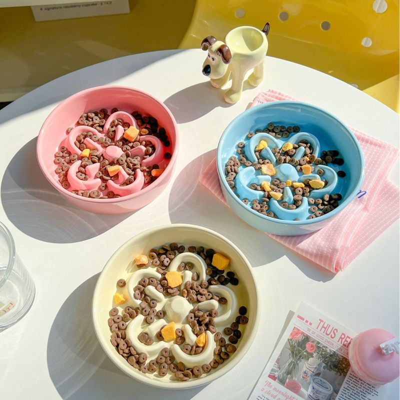 Koreanischer Keramik-Futternapf mit Blumenmuster, Anti-Erstickungsgefahr für Hunde und Katzen (verhindert Schwarzkinn)_voghion.com