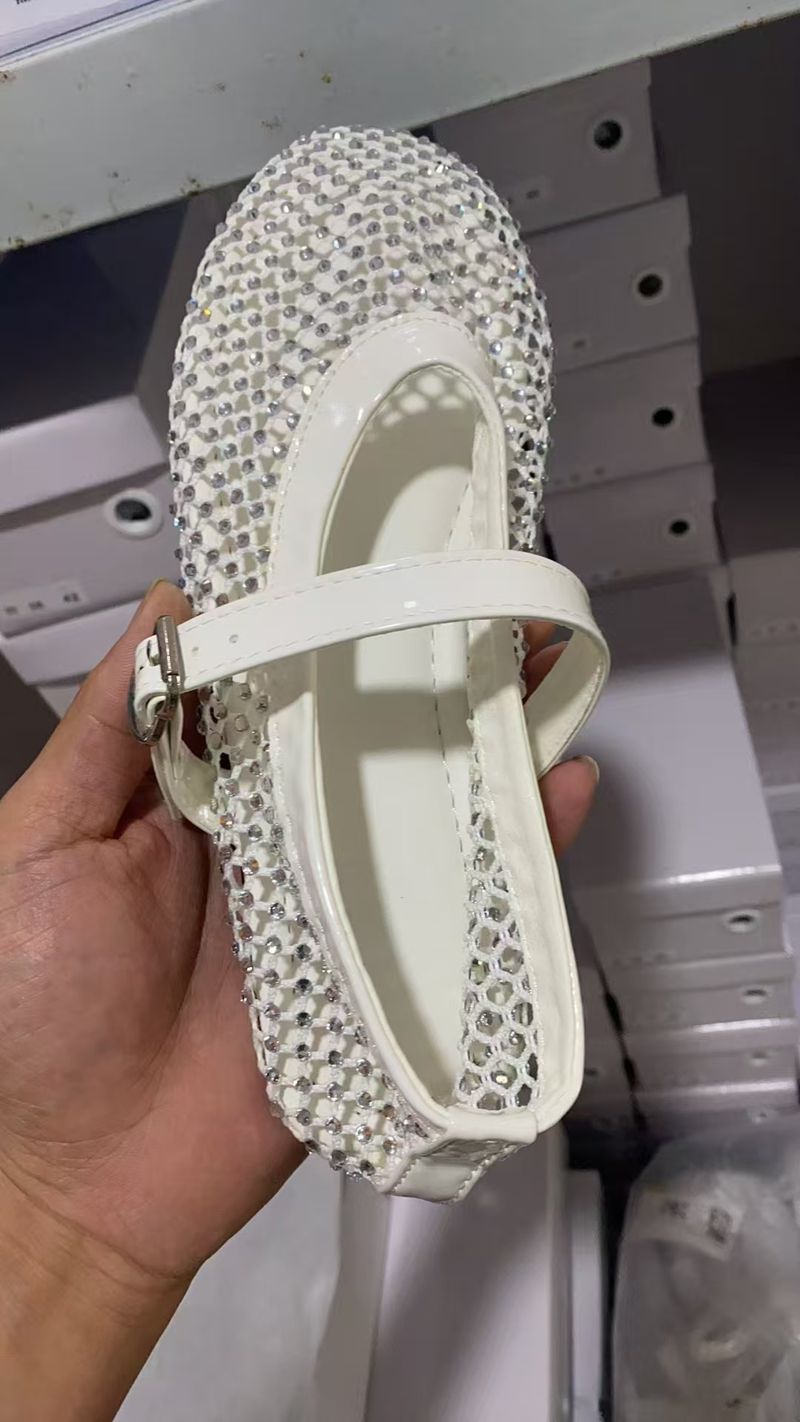 Mesh Full Rhinestone Spring Autumn Plus Size Mary Jane Breathable Hollow Buckle One-Strap Ballet Shoes_voghion.com