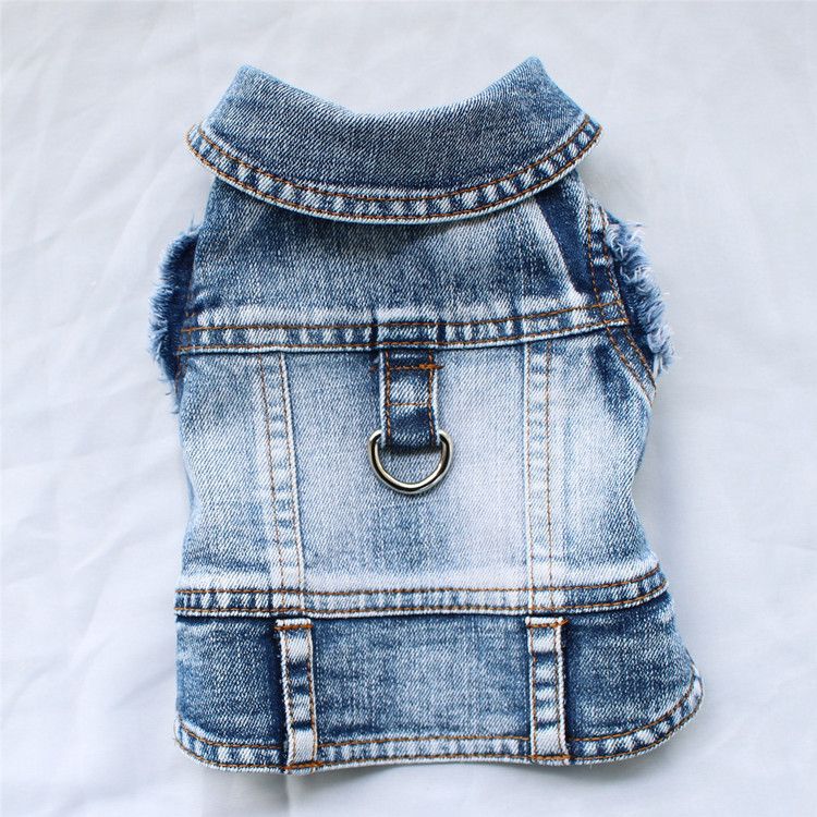Haustierkleidung mit Leinenring für Panda Teddy Hund Frühling Sommer Herbst Winter Jeansweste_voghion.com