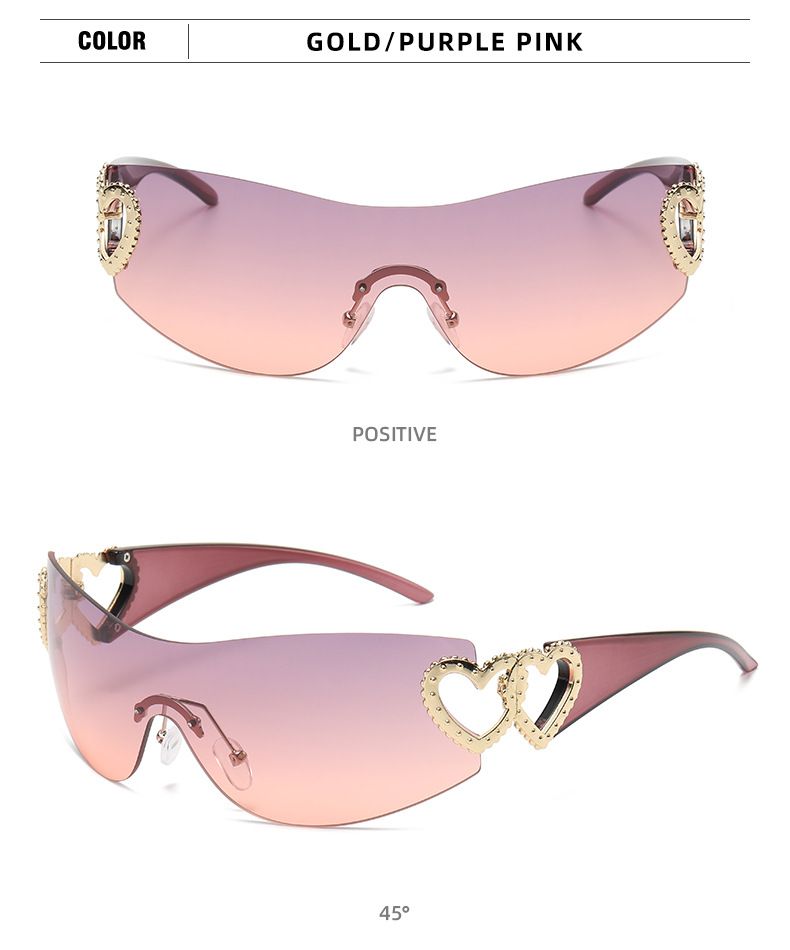 Unisex Fashion Love embellished sunglasses One-piece rimless windscreen Y2K Hottie Street Shot Eyewear trend_voghion.com