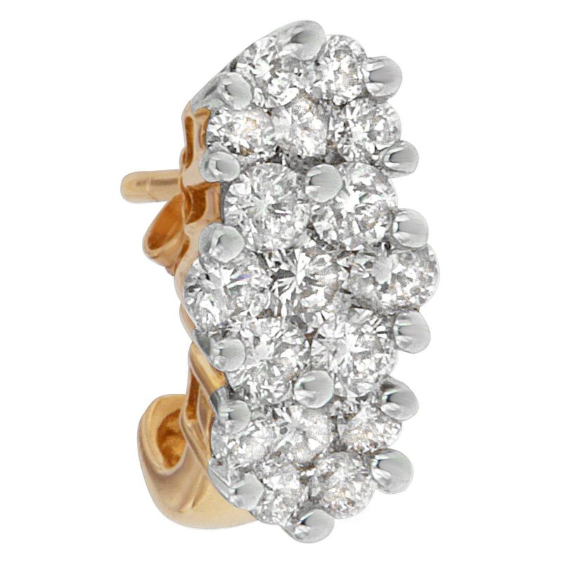 14K Yellow Gold 2 1/20 cttw Round Cut Diamond Cluster Earrings (I-J, I1-I2)_voghion.com