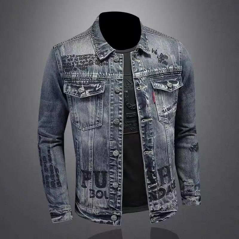 Suitable For All Seasons Style Denim For Men Spring And Autumn Turn-down Collar Jacket Biker Men's High Street Cool Top Trendy_voghion.com