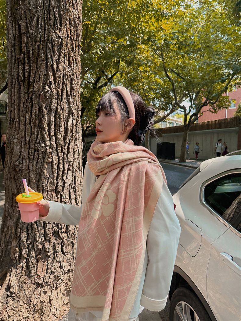 und süßes Mädchen I mitation Kaschmir Damen hochwertiger rosa Kamelie verdickter doppelseitiger Schal_voghion.com